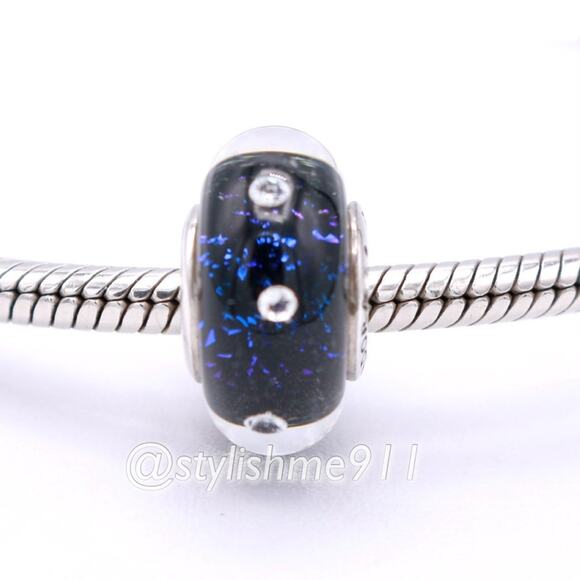 Authentic PANDORA Retired Midnight Blue Effervescence Glass Charm - 791627CZ - Picture 2 of 9